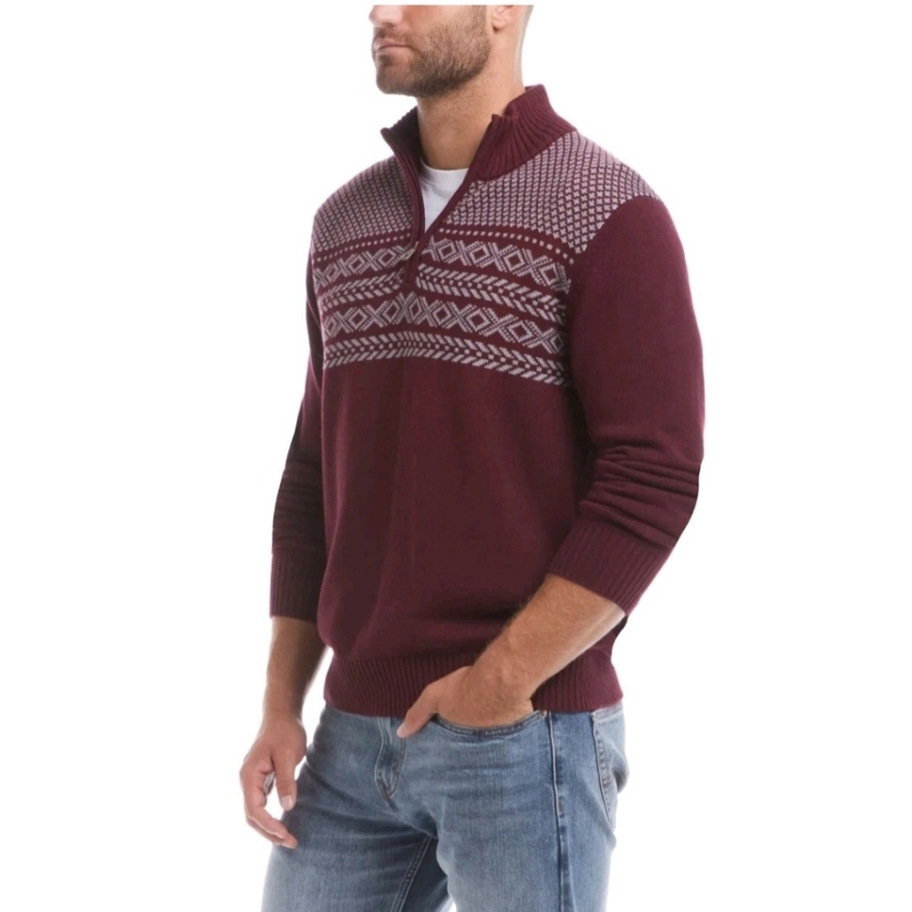 Weatherproof Vintage, Nordic Quarter Zip‎ In Burgundy Sweater. - Picture 3 of 9